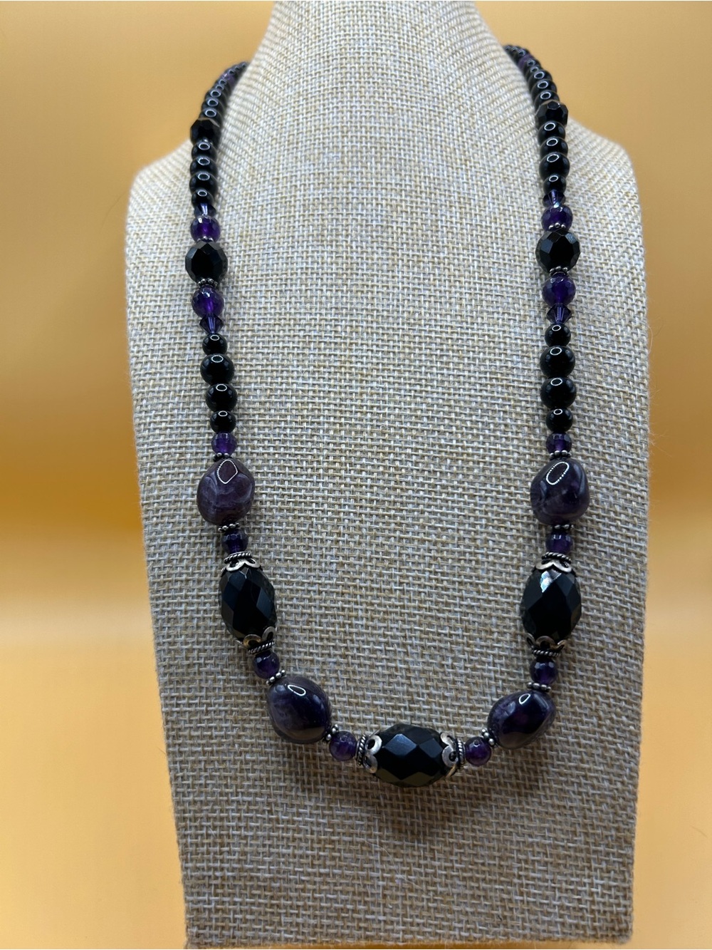 Elegant Black and Amythest Purple Women's Stone Necklace